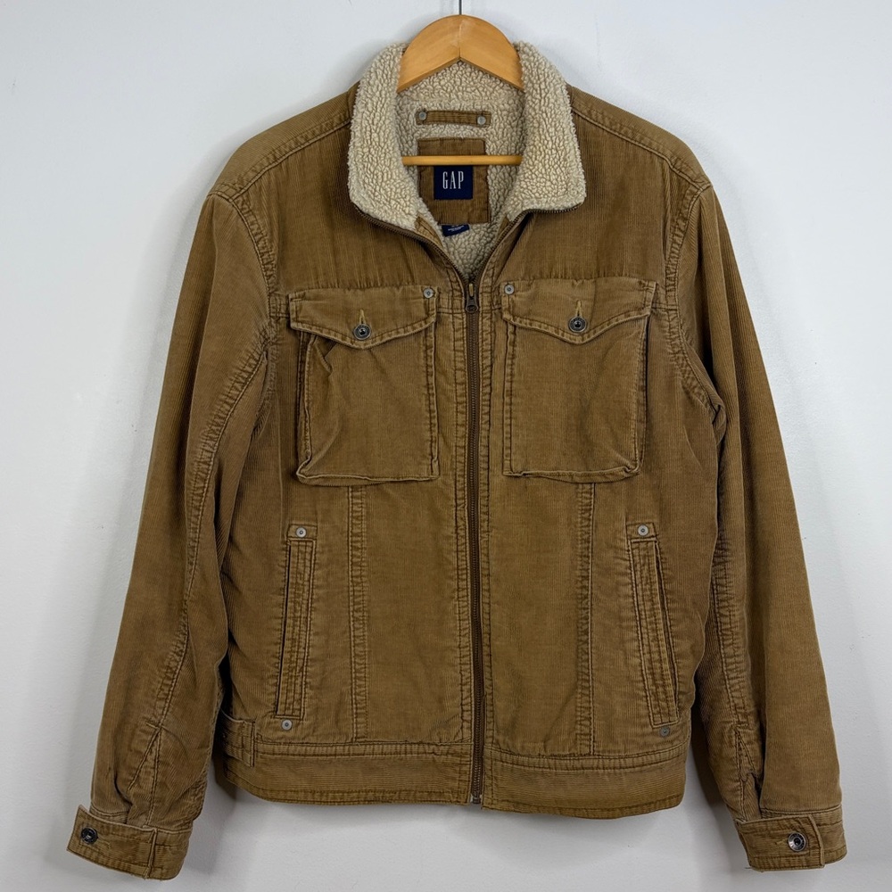 Vintage Gap Trucker Jacket Mens Medium Brown Cotton Corduroy Sherpa Fleece Lined
